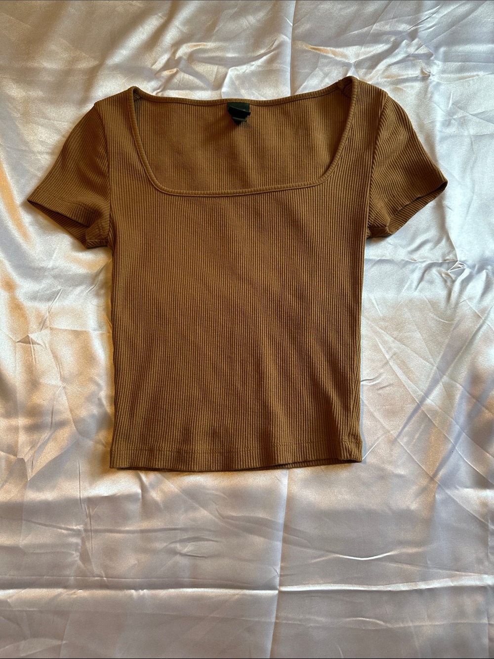 wild fable Ribbed Square-Neck Crop Top - Brown